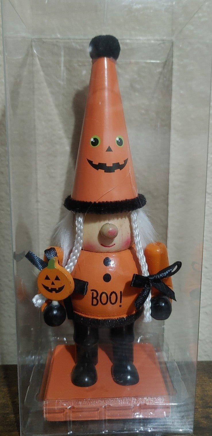 Halloween Pumpkin Gnome 9" Wooden Figure