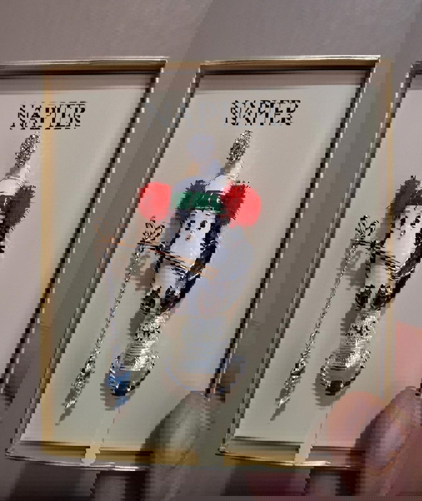 Super Cute Napier Silver Tone Enamel Elevated Fishing Penguin Pin New In Box.