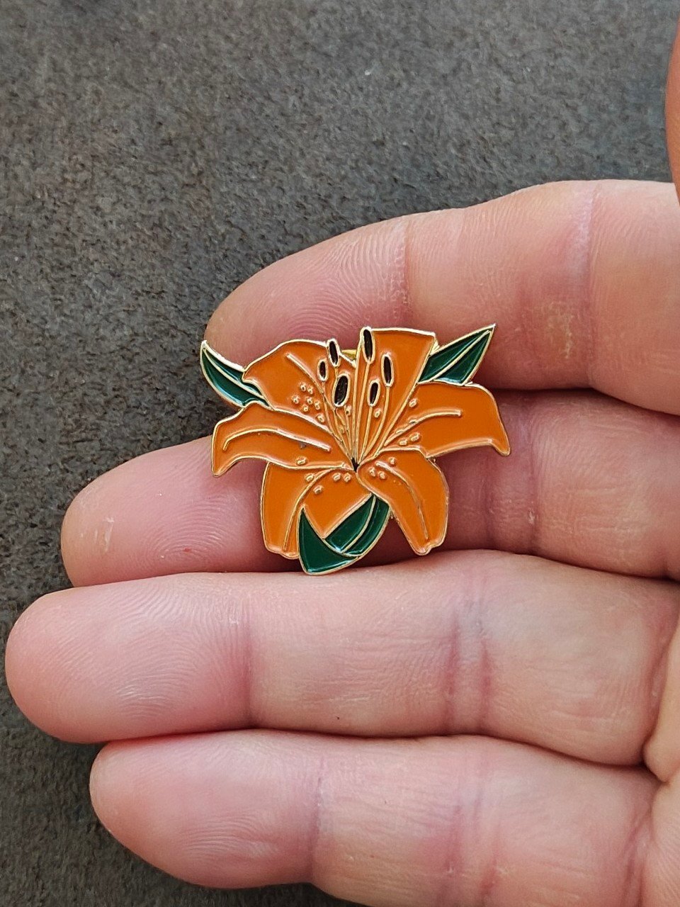 Colorful PinMart's Orange Tiger Lily Flower Enamel Gold Tone Pin