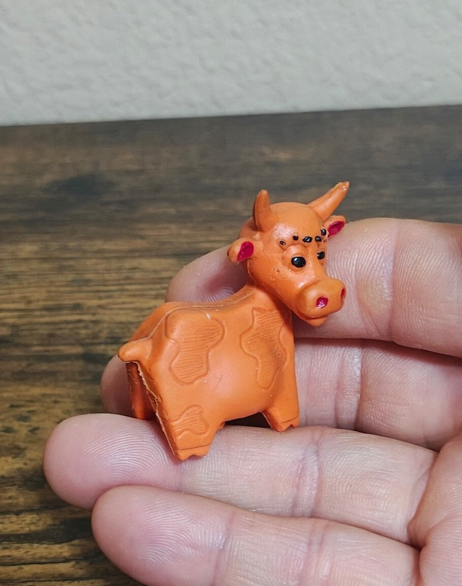 1960s Diener Industries Rubber Orange Cow Eraser Figurine