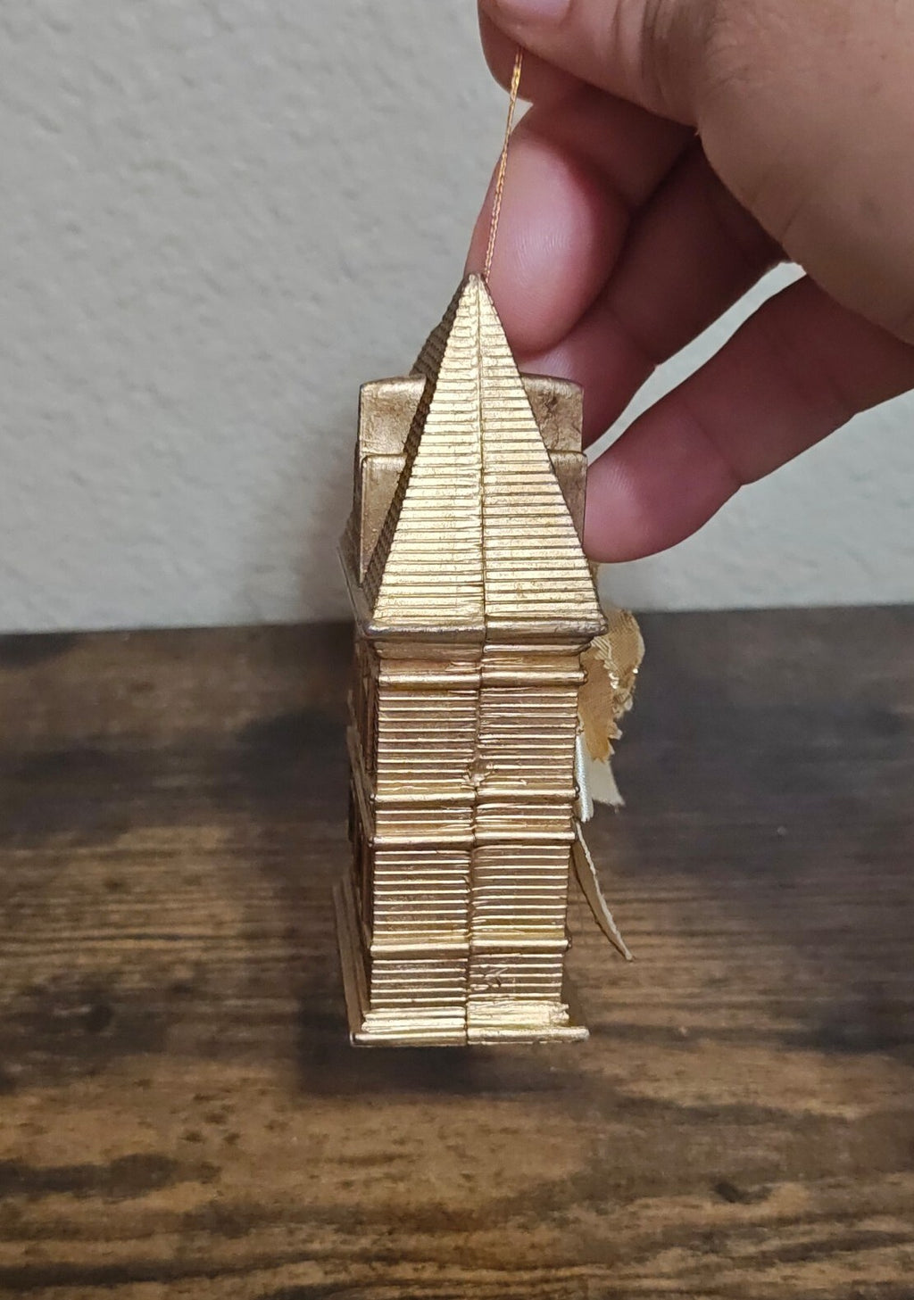 1980s Molded Gold Tone Plastic Victorian Style House Ornament