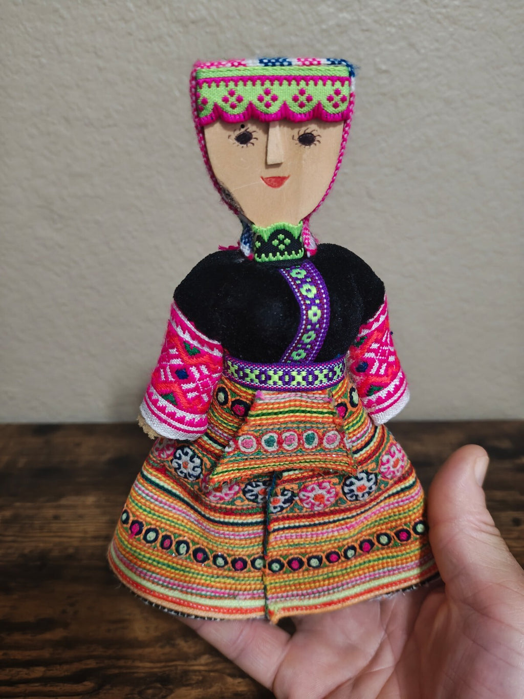 1970s Handmade Hmong Doll Folk Art In Traditional Dress