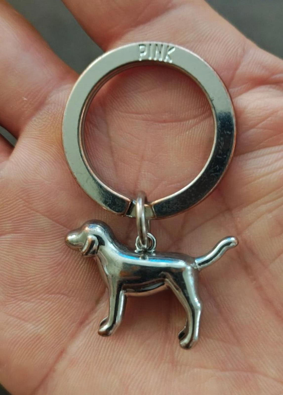 Victoria's Secret Pink Logo Silver Tone Dog Charm Keychain/Keyring