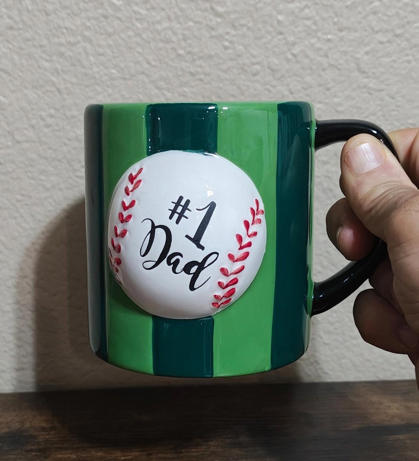 Hand Painted 3D Embossed #1 Dad Baseball Mug
