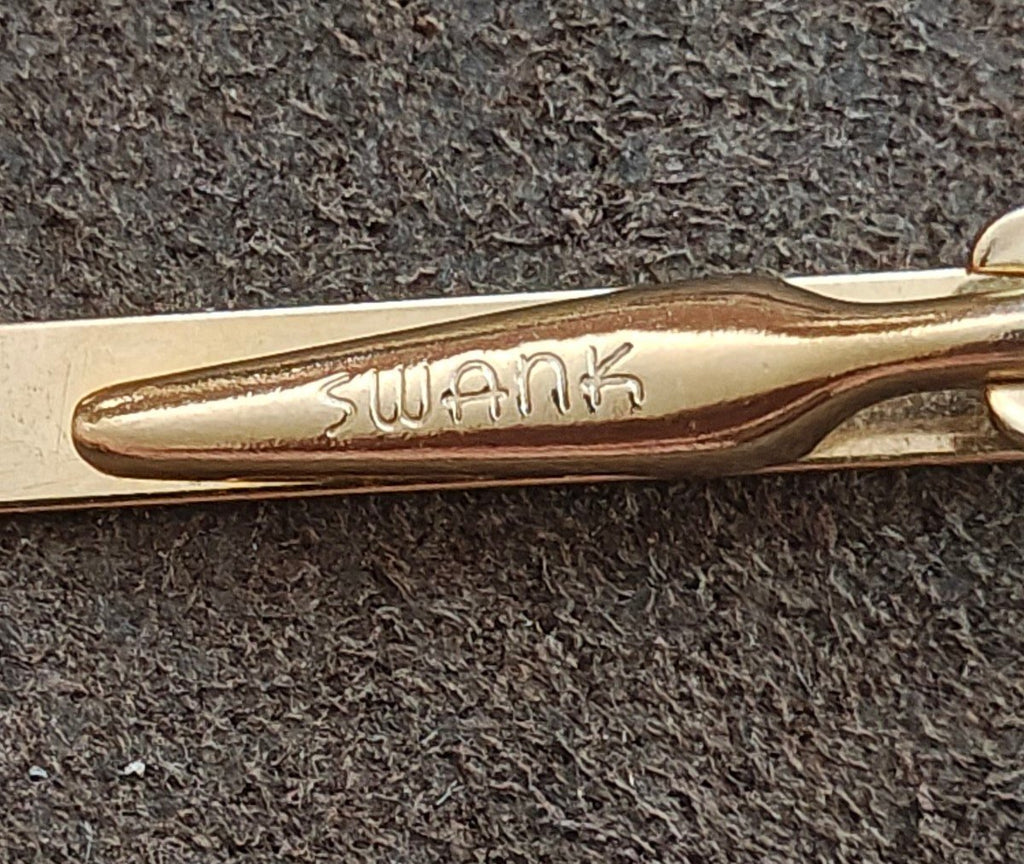 1950s/60s Swank Gold Tone Textured Basketweave Tie Bar Clip