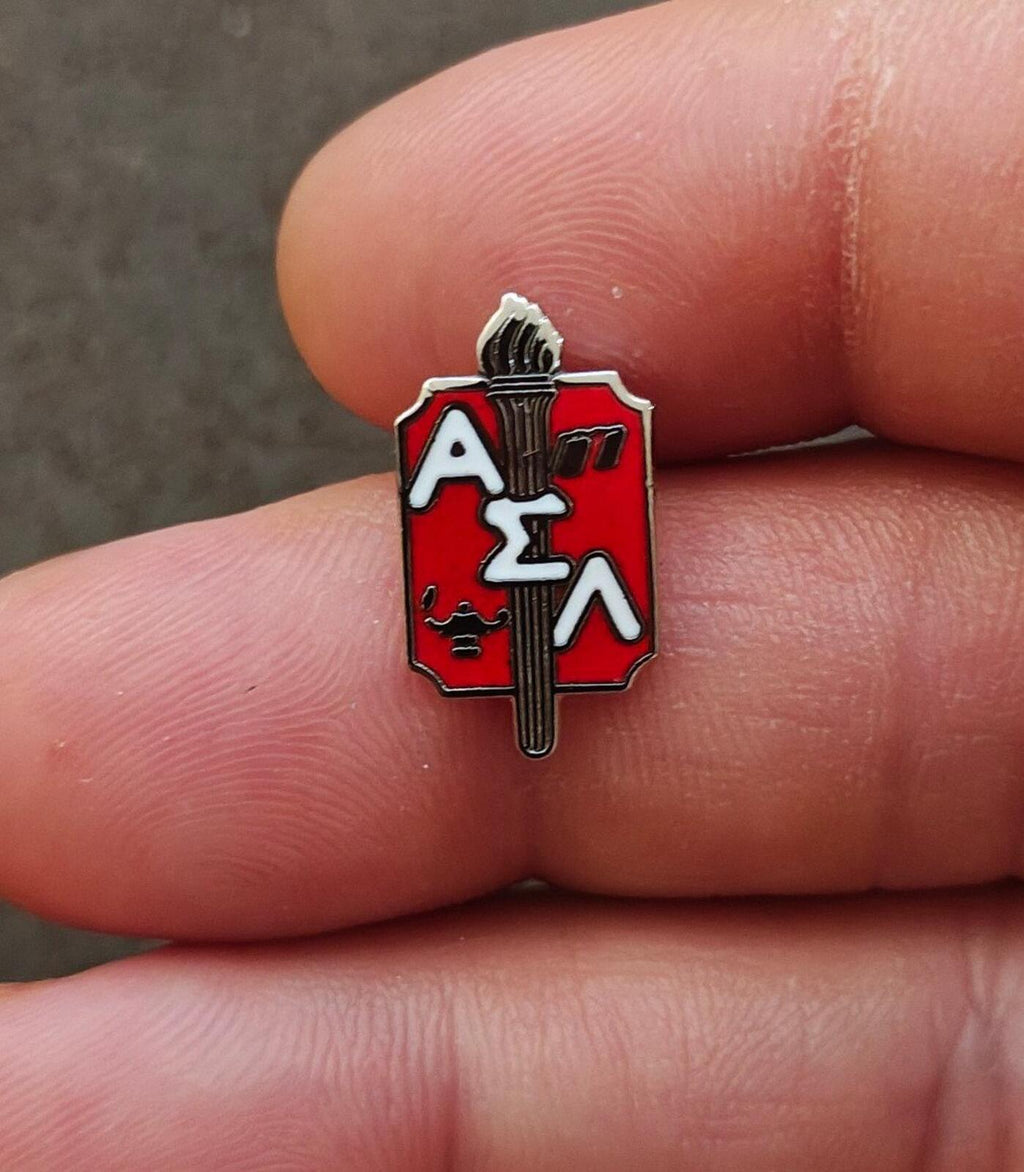 1970s/80s Alpha Sigma Lambda Honor Society (ΑΣΛ) Silver Tone Enamel Pin New