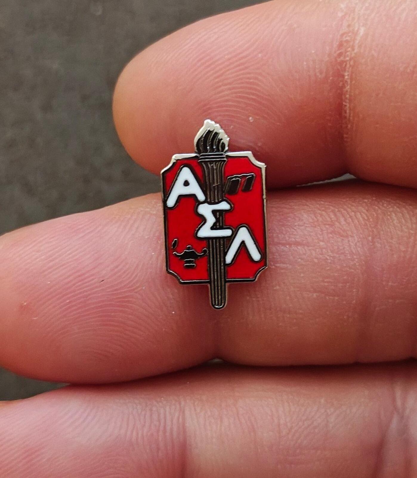 1970s/80s Alpha Sigma Lambda Honor Society (ΑΣΛ) Silver Tone Enamel Pin New