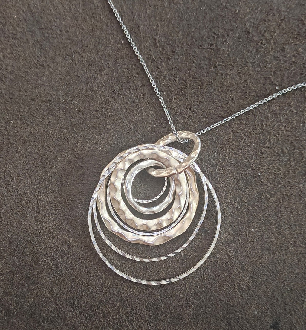 Silver Tone Multi Layer Concentric Circle Pendant Necklace