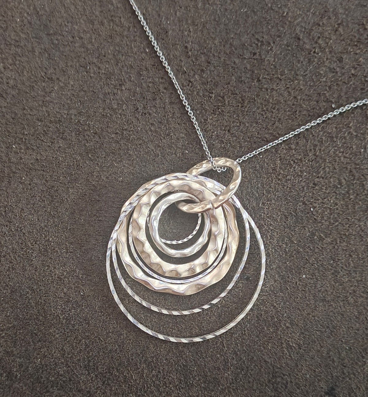 Silver Tone Multi Layer Concentric Circle Pendant Necklace