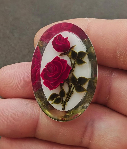 1940s/50s Reversed Carved Lucite Red Rose Brooch