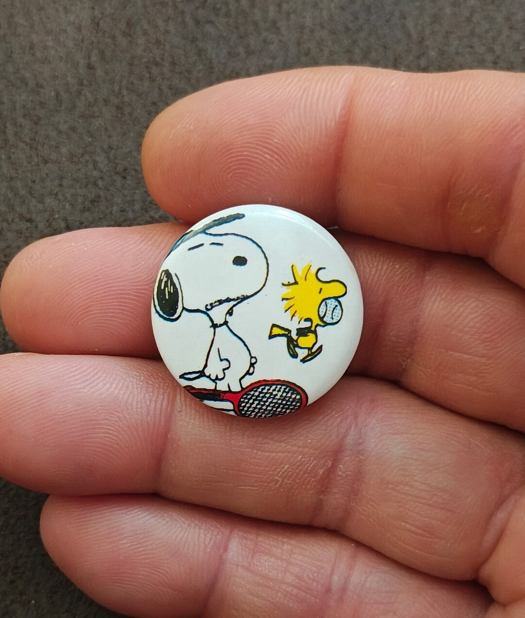 1970s/80s Peanuts Snoopy & Woodstock Tennis Pinback Button
