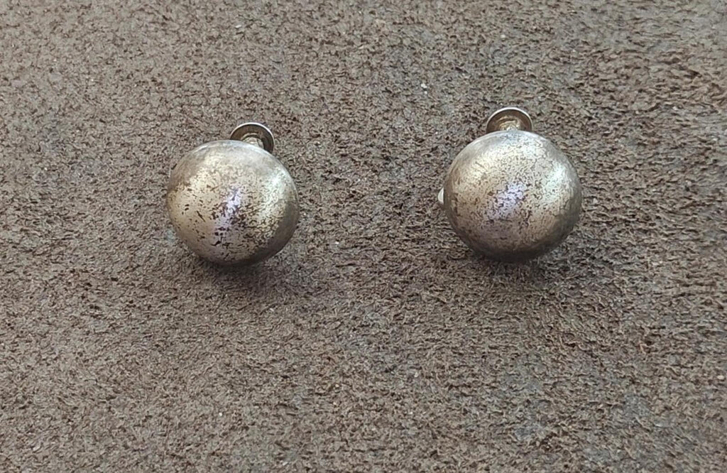 1950s/60s Sterling Silver Ball Screwback Clip On Stud Earrings