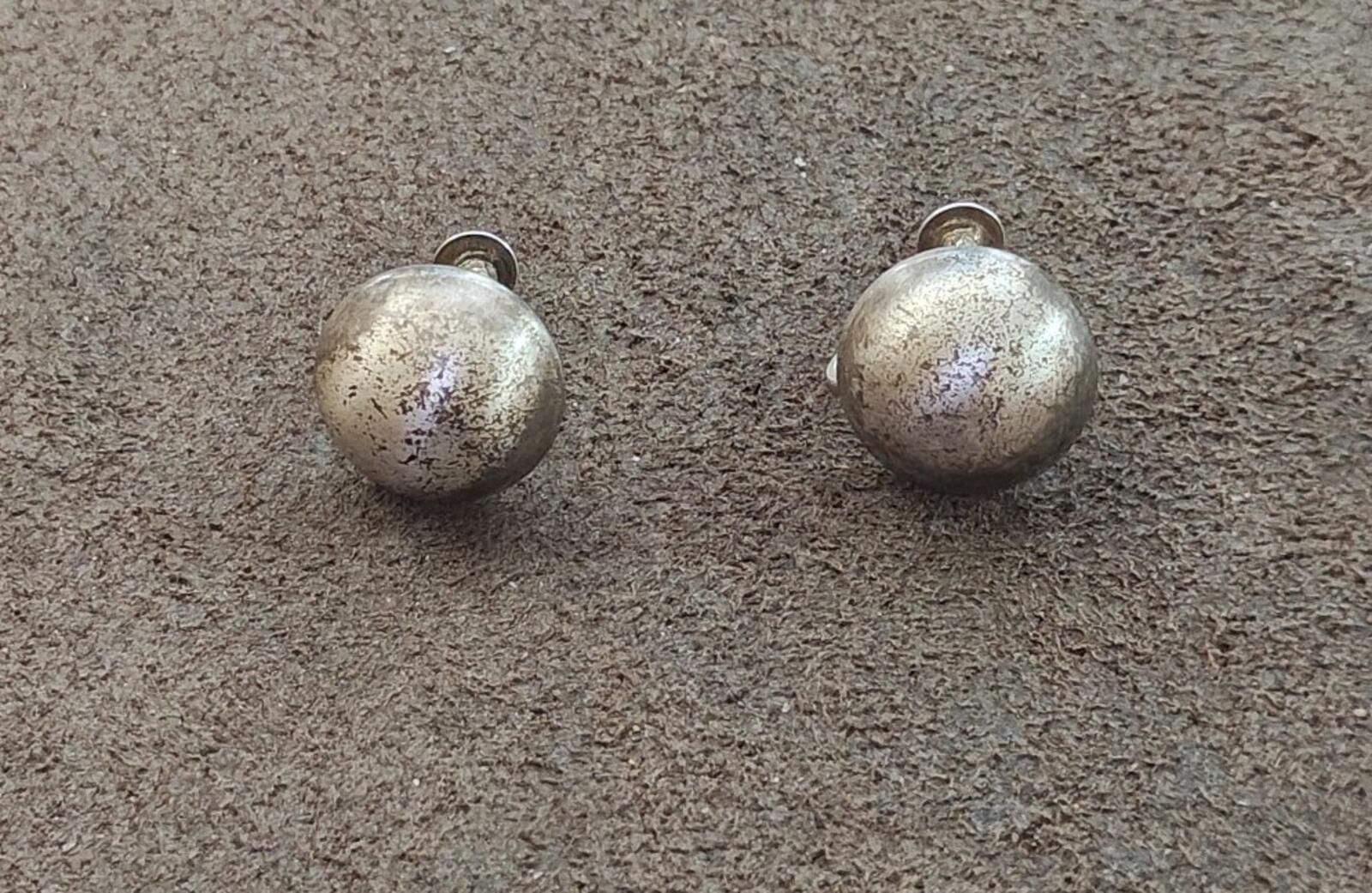 1950s/60s Sterling Silver Ball Screwback Clip On Stud Earrings