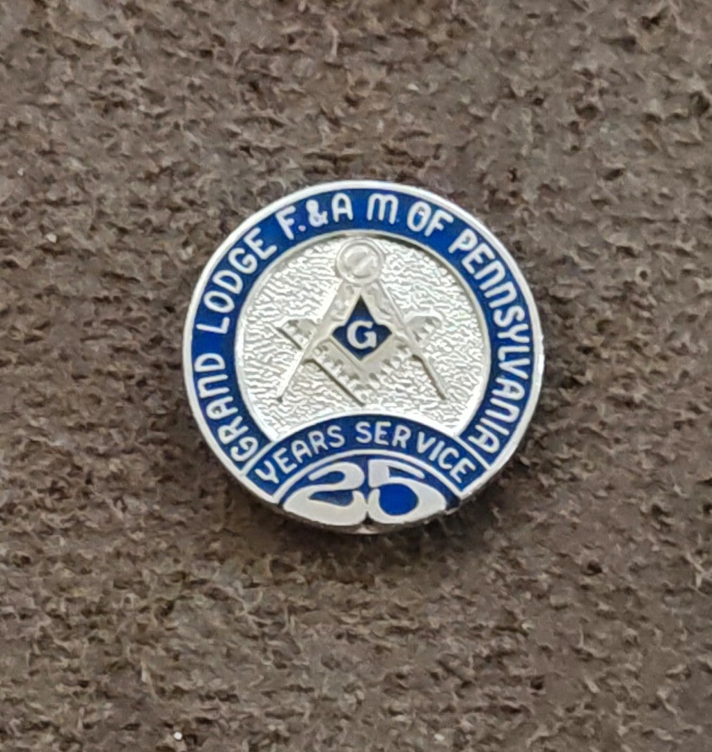 Masonic Grand Lodge (F&A.M) of Pennsylvania 25 Year Service Silver Tone Pin
