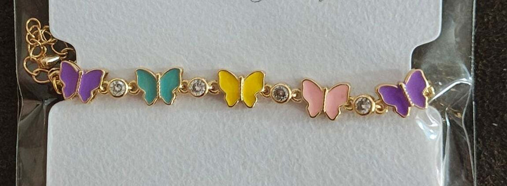 Gold Tone Enamel Butterfly Charm Bracelet New.