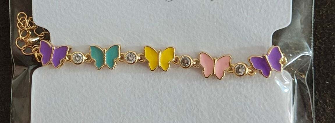 Gold Tone Enamel Butterfly Charm Bracelet New.