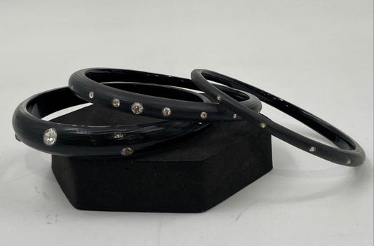 3 Alexis Bittar Smokey Gray Black Lucite Bangles With Crystal Embellishments