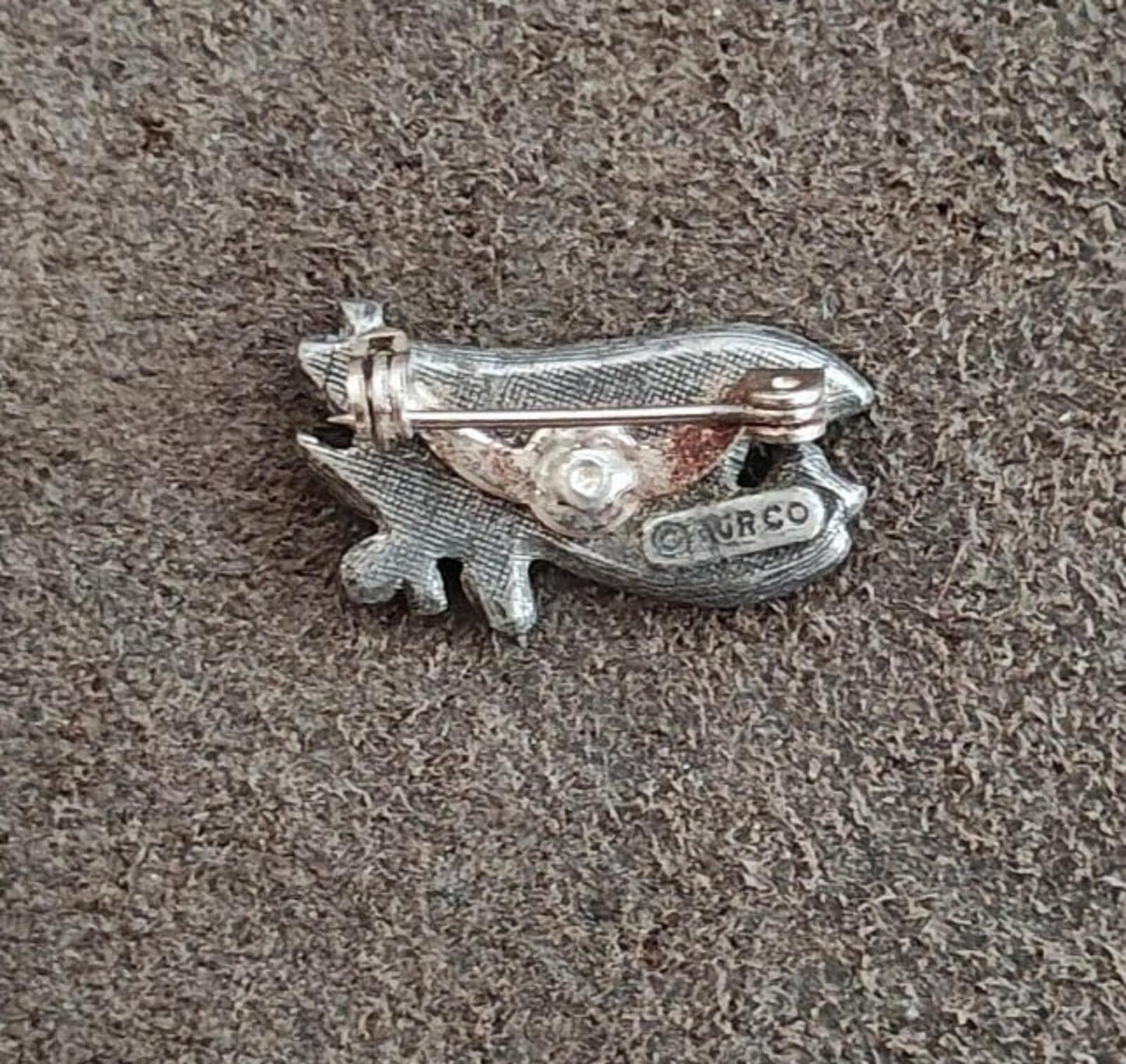 1970s Signed AJR Company Pewter Biplane Airplane Brooch Pin