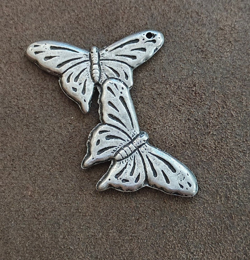 Vintage Style Silver Tone Double Butterfly Statement Component