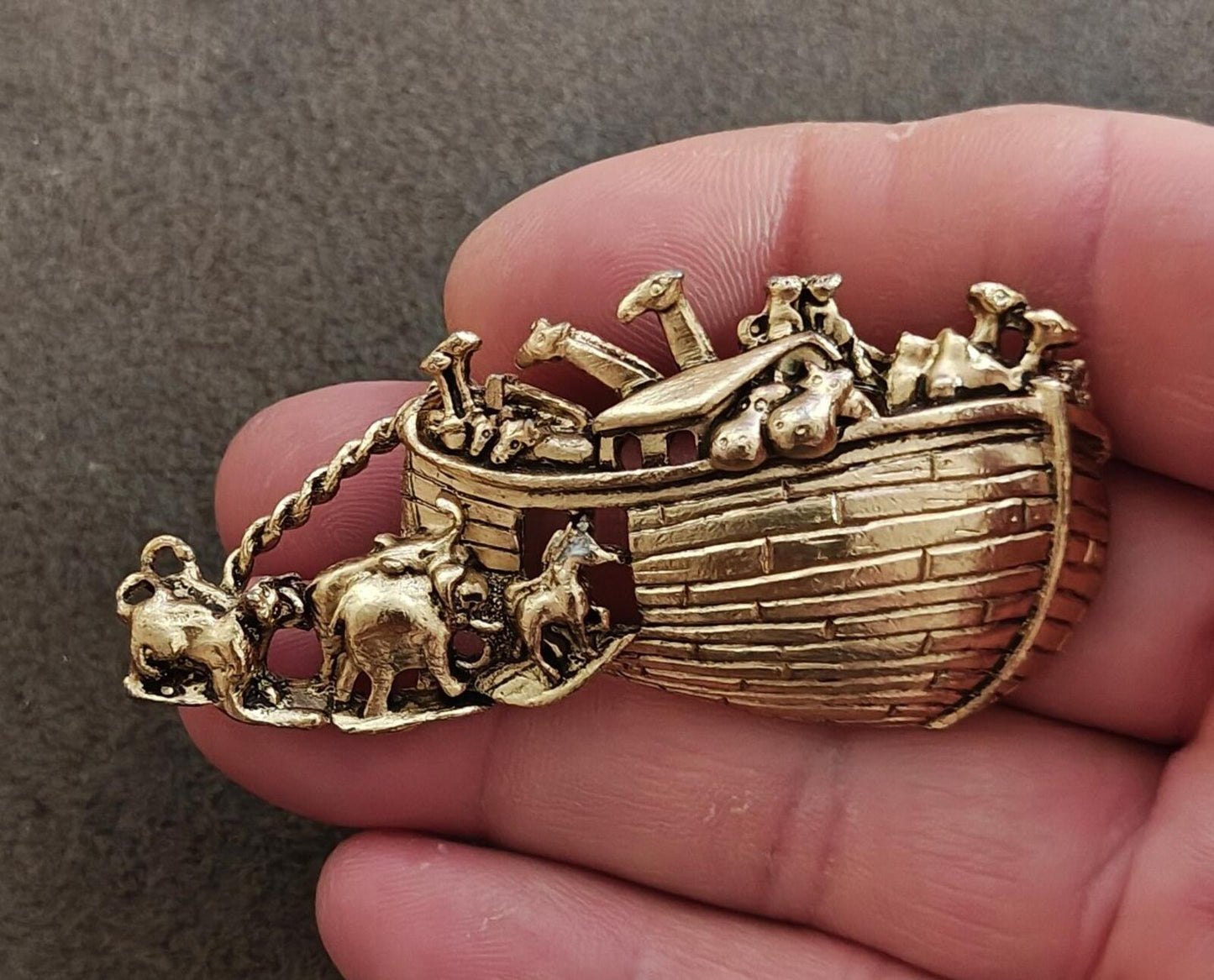 1990s Signed TOFA Gold Tone Noah's Ark Brooch