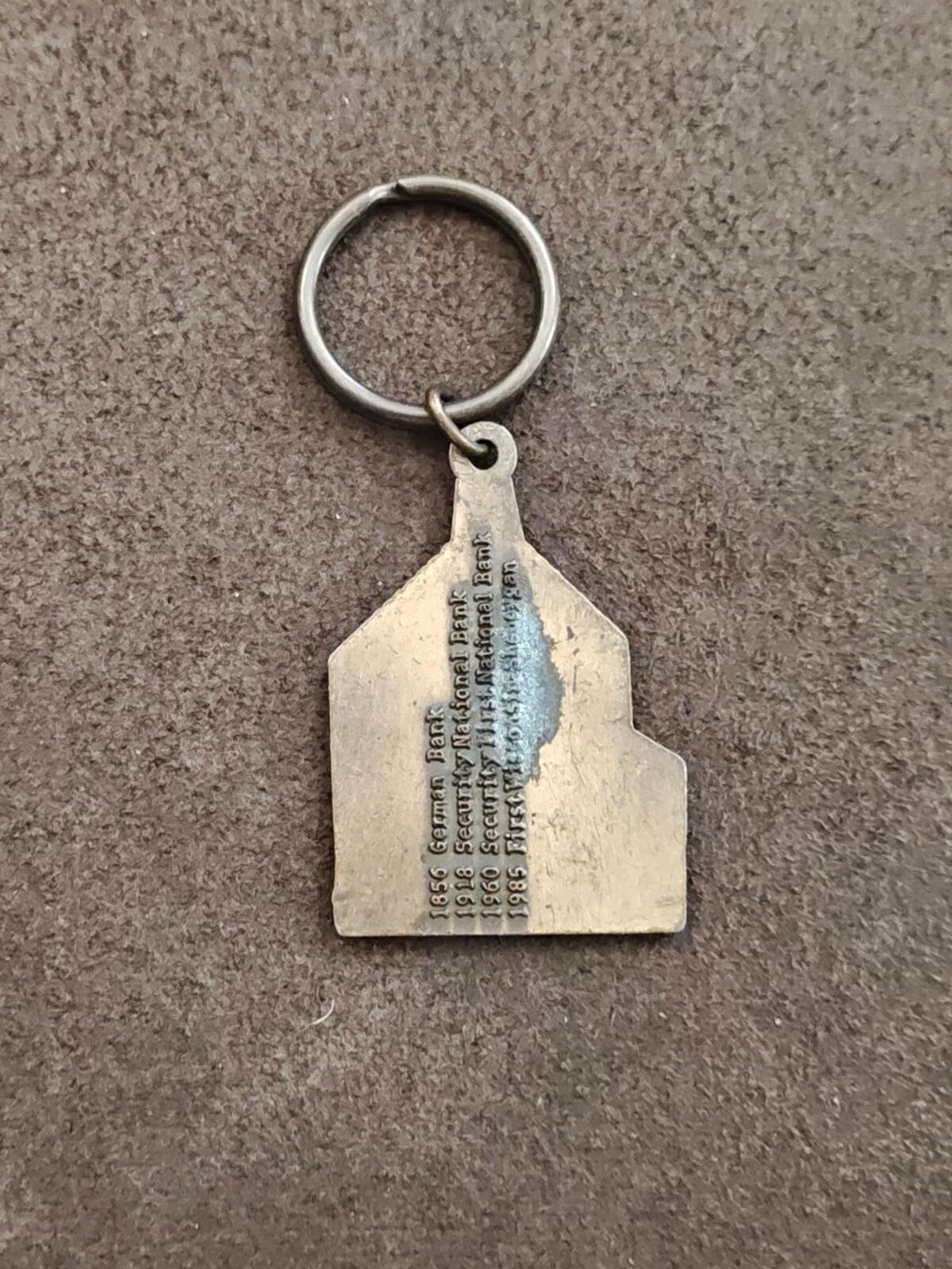 70s First Wisconsin National Bank building in Sheboygan Wisconsin Brass Keychain