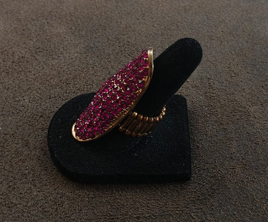 Women's Fuchsia Stone Studded Curved Pave Cocktail Ring