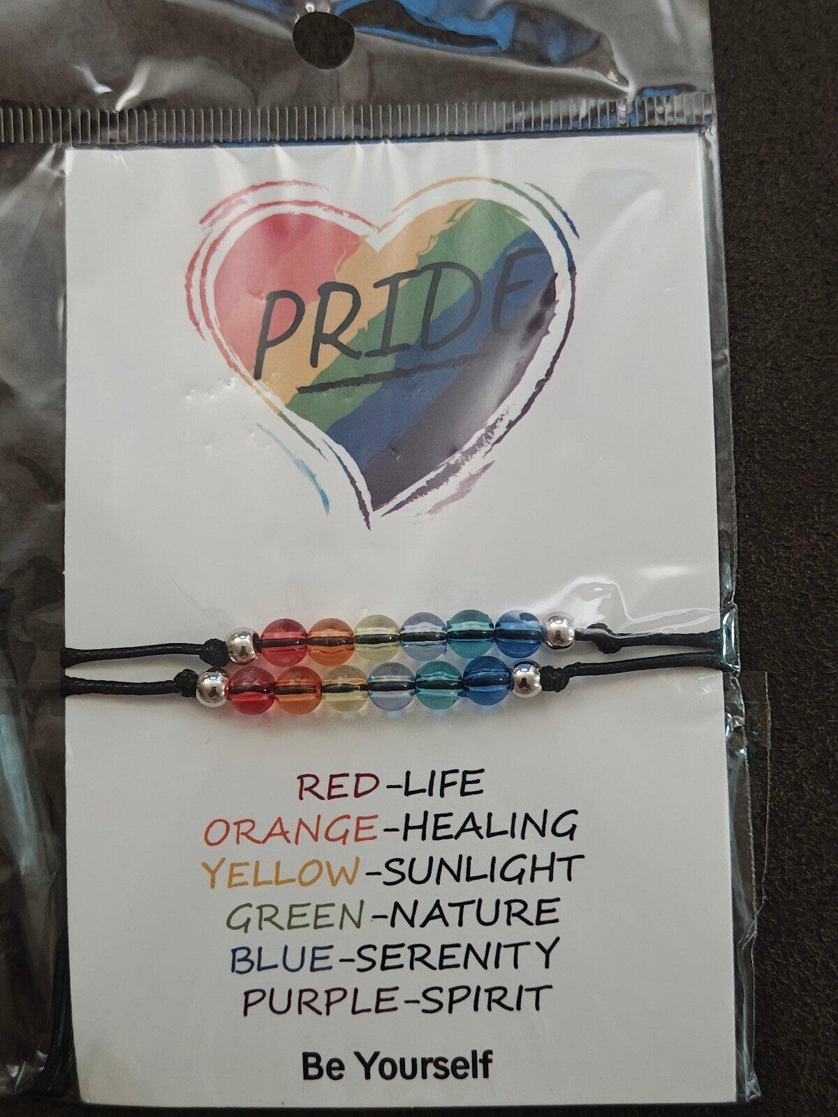 Set Of 2 LGBTQ+ Adjustable Rainbow Pride Beaded Wish Bracelets New