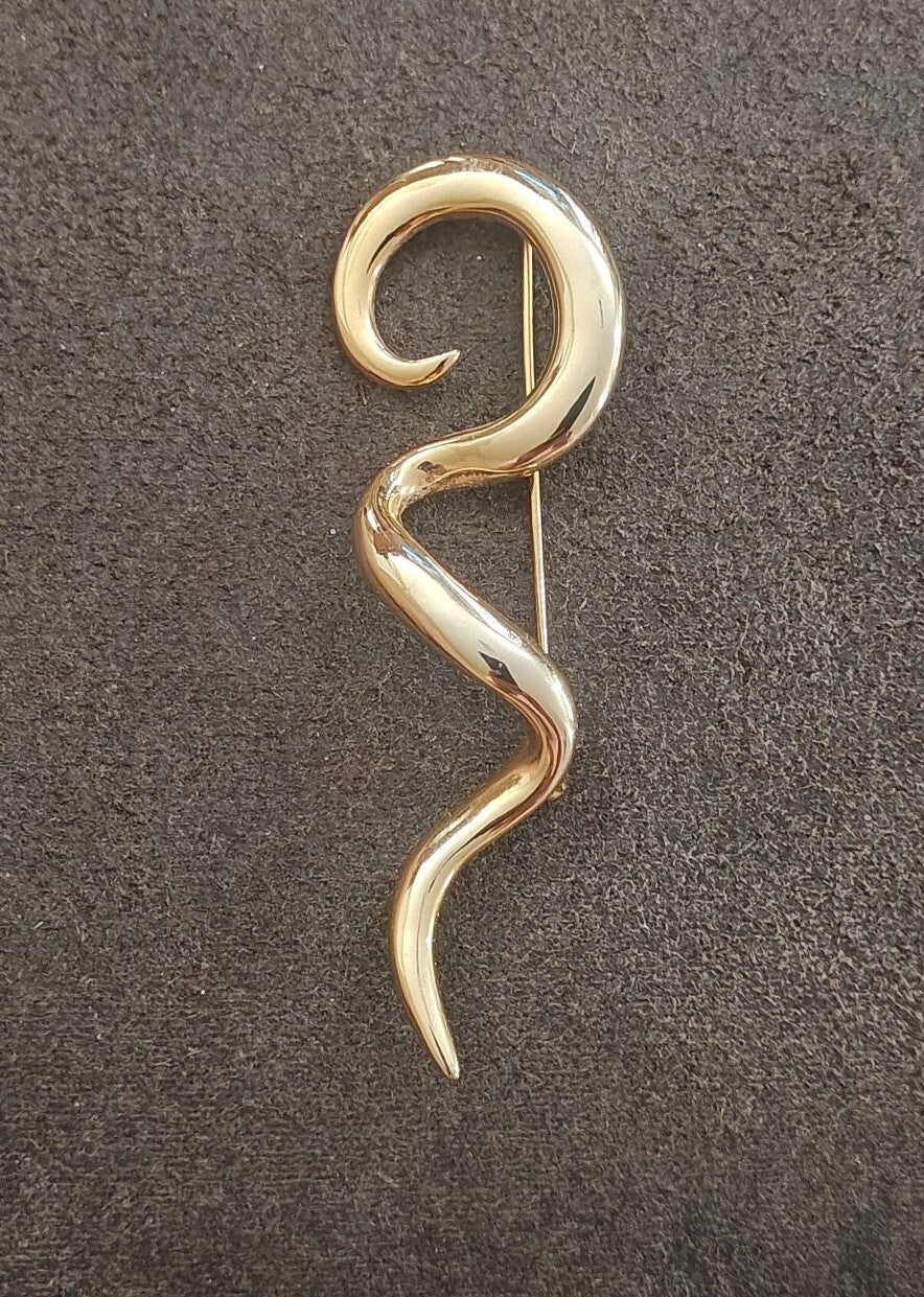 1980s Gold Tone Abstract/Swirl/Modernist Squiggle Brooch Pin.