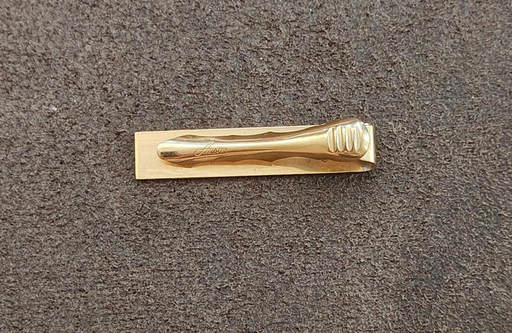 1950s Etched Textured Geometric Design Gold Tone Tie Bar/Tie Clip