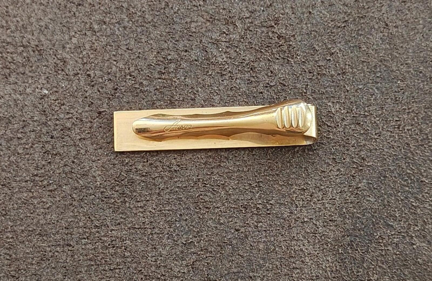 1950s Etched Textured Geometric Design Gold Tone Tie Bar/Tie Clip