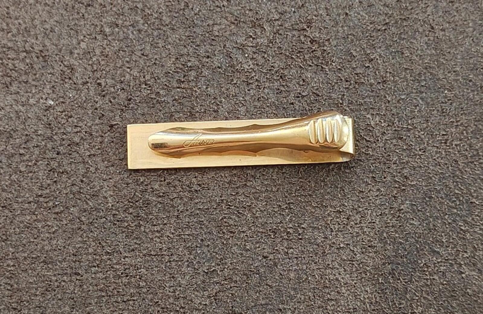 1950s Etched Textured Geometric Design Gold Tone Tie Bar/Tie Clip