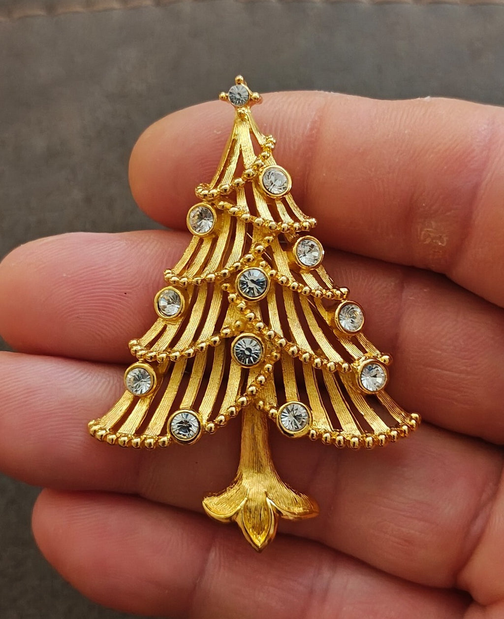 1960s/70s Gold Tone Four-tier Open Slat Christmas Tree Brooch