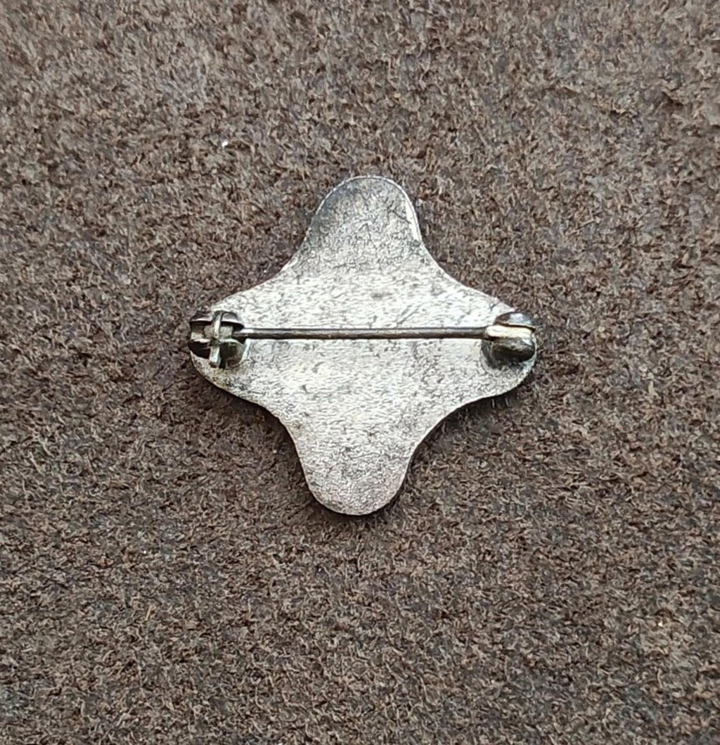 Vintage Girl Guards membership badge pin reverse, silver-tone back with pin and clasp