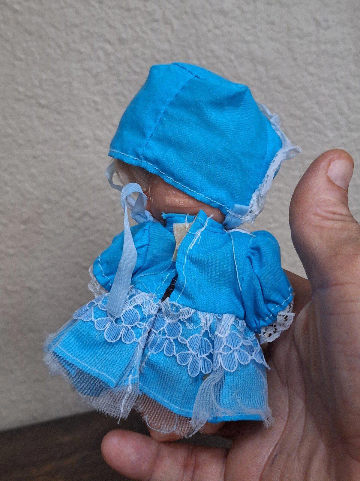 1970's Miniature Baby Doll With Blue Dress and Blue Eyes