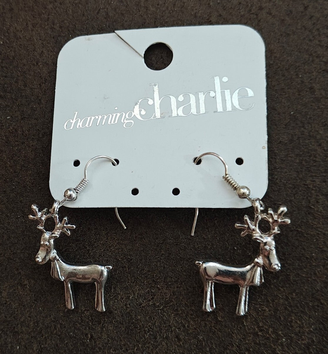 Charming Charlie Vintage Style Silver Reindeer Dangle Earrings