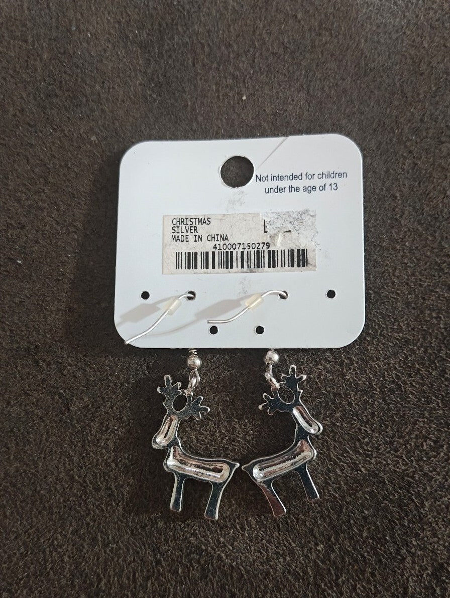 Charming Charlie Vintage Style Silver Reindeer Dangle Earrings