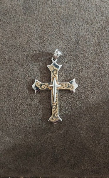Gothic Style Silver Tone Cross Pendant