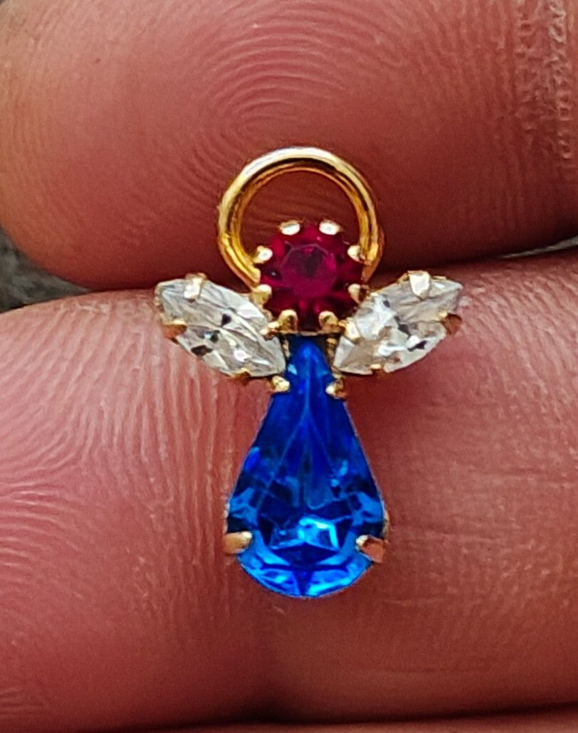 1990s Gold Tone With Red, White & Blue Rhinestones Small Patriotic Angel Pin