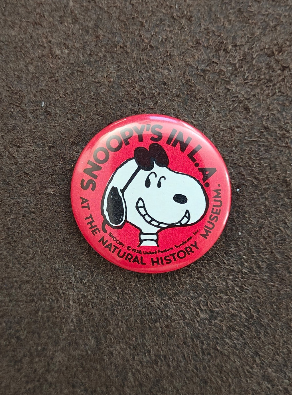 1980s Snoopy's In L.A. At The Natural History Museum Pinback Button