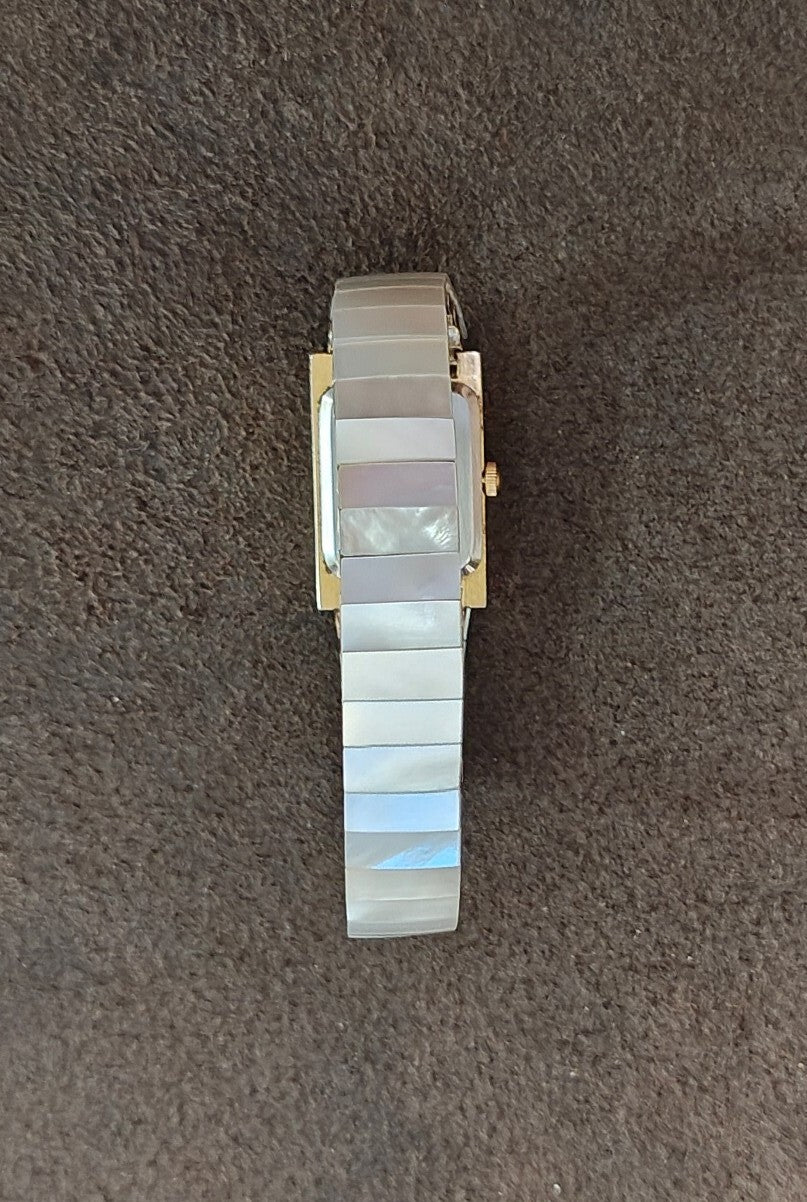 1980s/90s Santa Fe Asymmetric Quartz Women's Watch Mother of Pearl Dial & Band