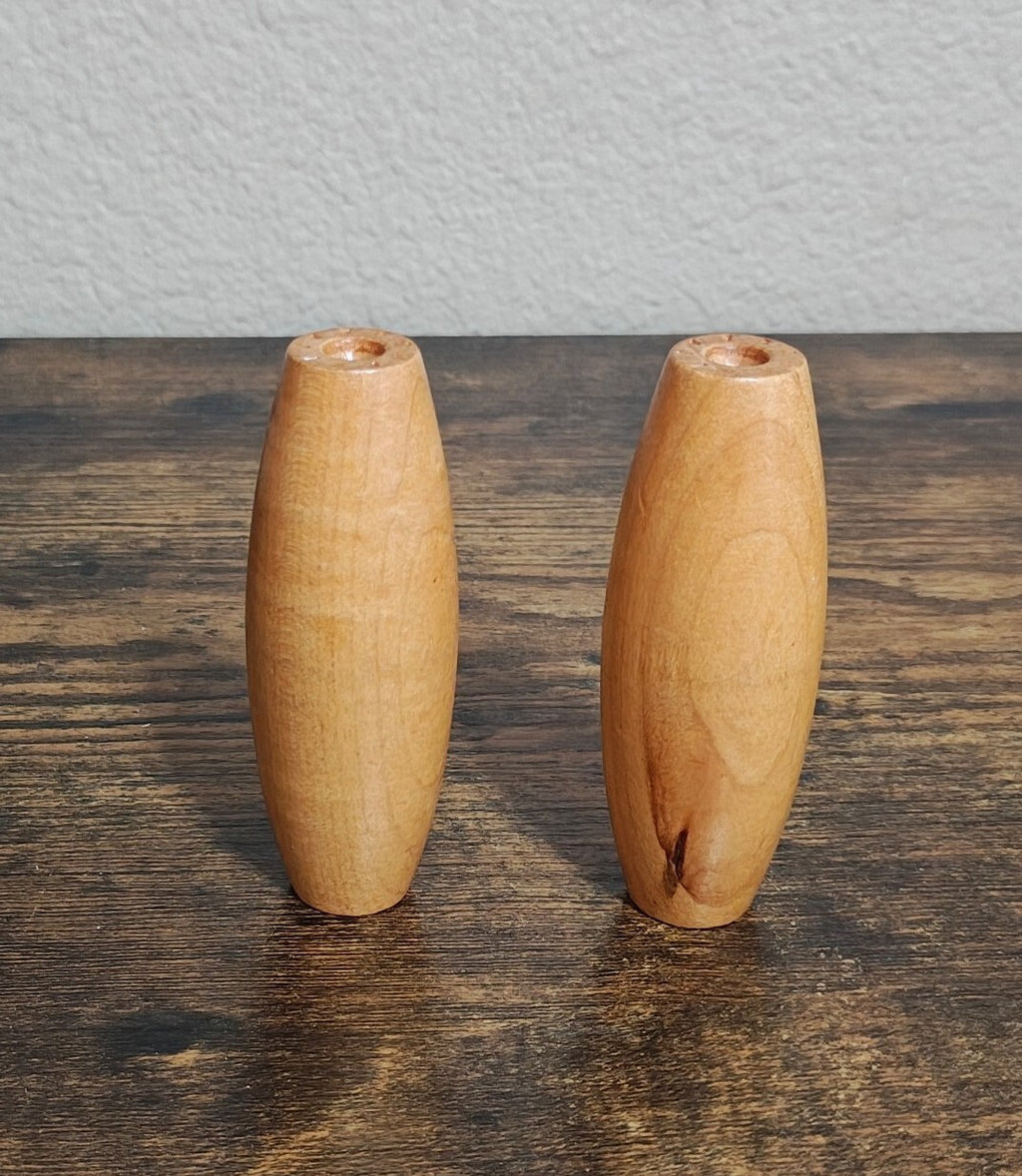 1960s/70s Set Of 2 Wooden Bowling Pins From The Classic Aurora Skittle-Bowl Game