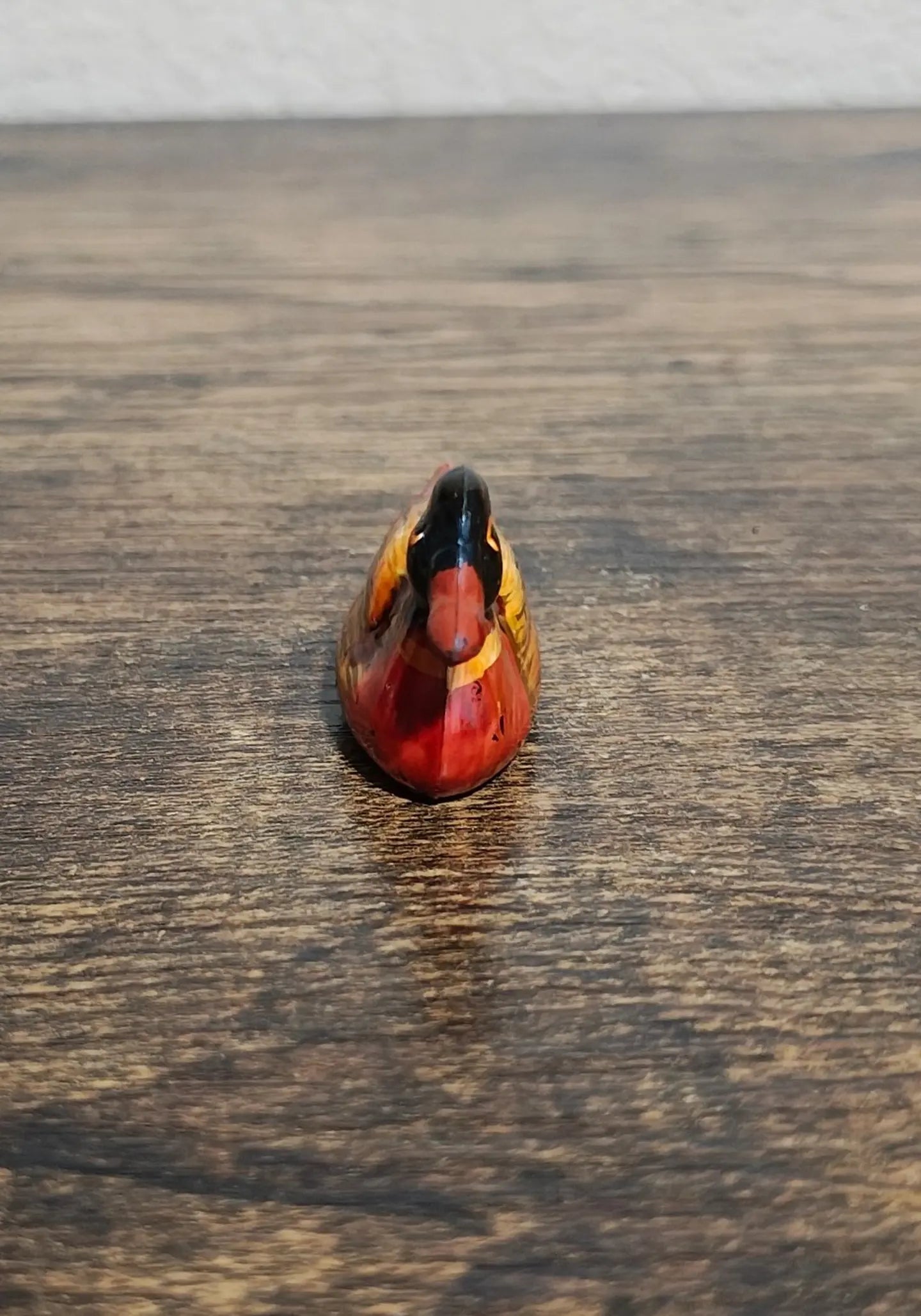 1980s Handmade Hand painted Small Mandarin Duck Wood Figurine