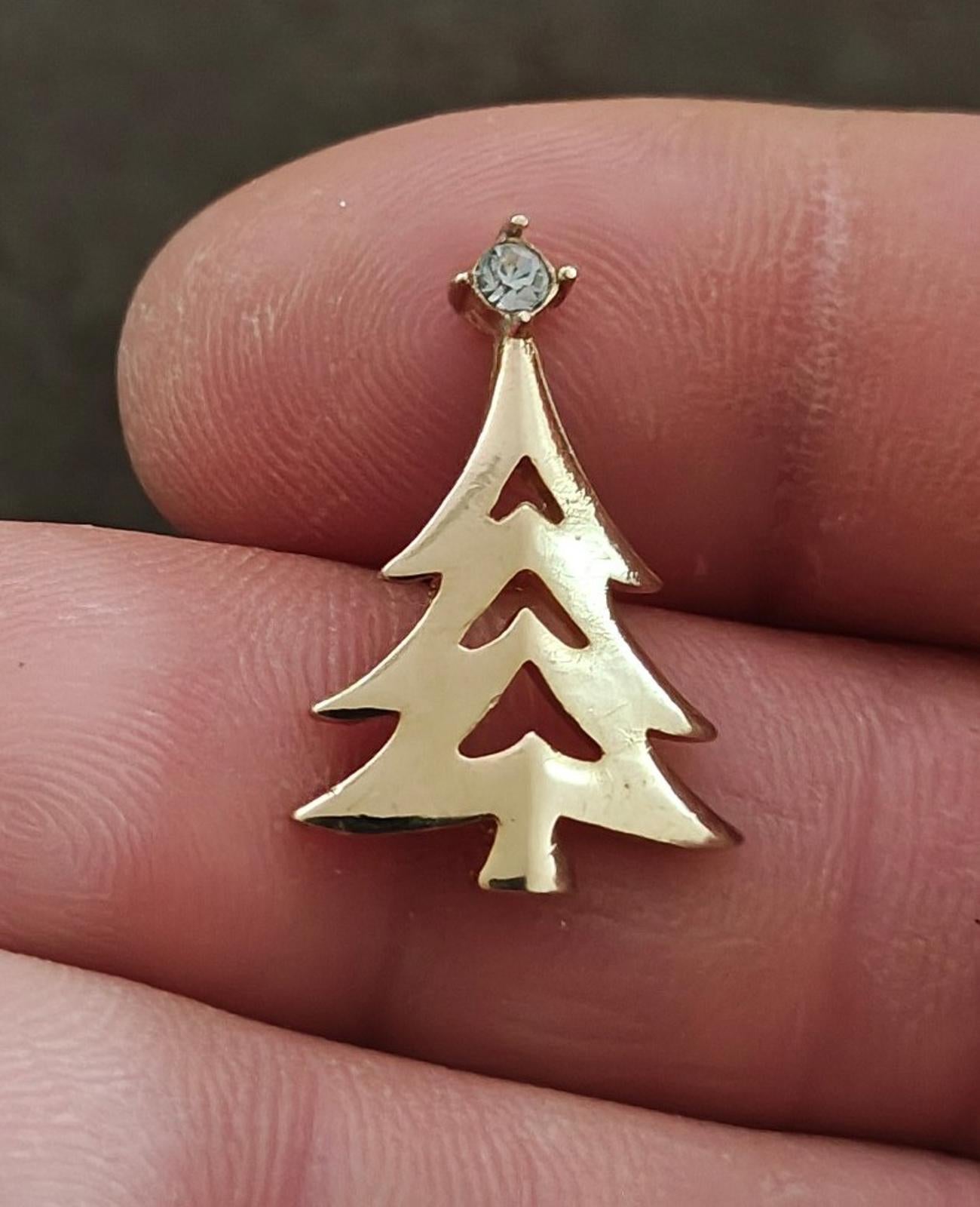 1980s Avon Gold Tone Christmas Tree With Clear Rhinestone Tree Topper