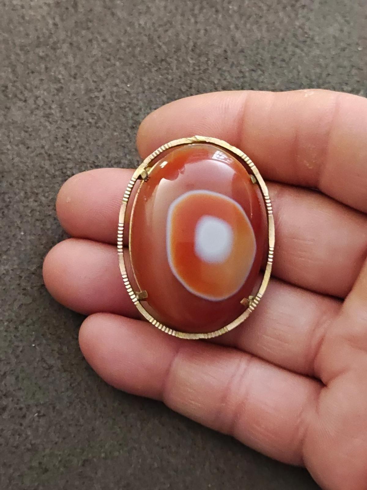 1950s/60s Japanese Kimono Obi Dome Agate Orange Large Brooch/Pendant