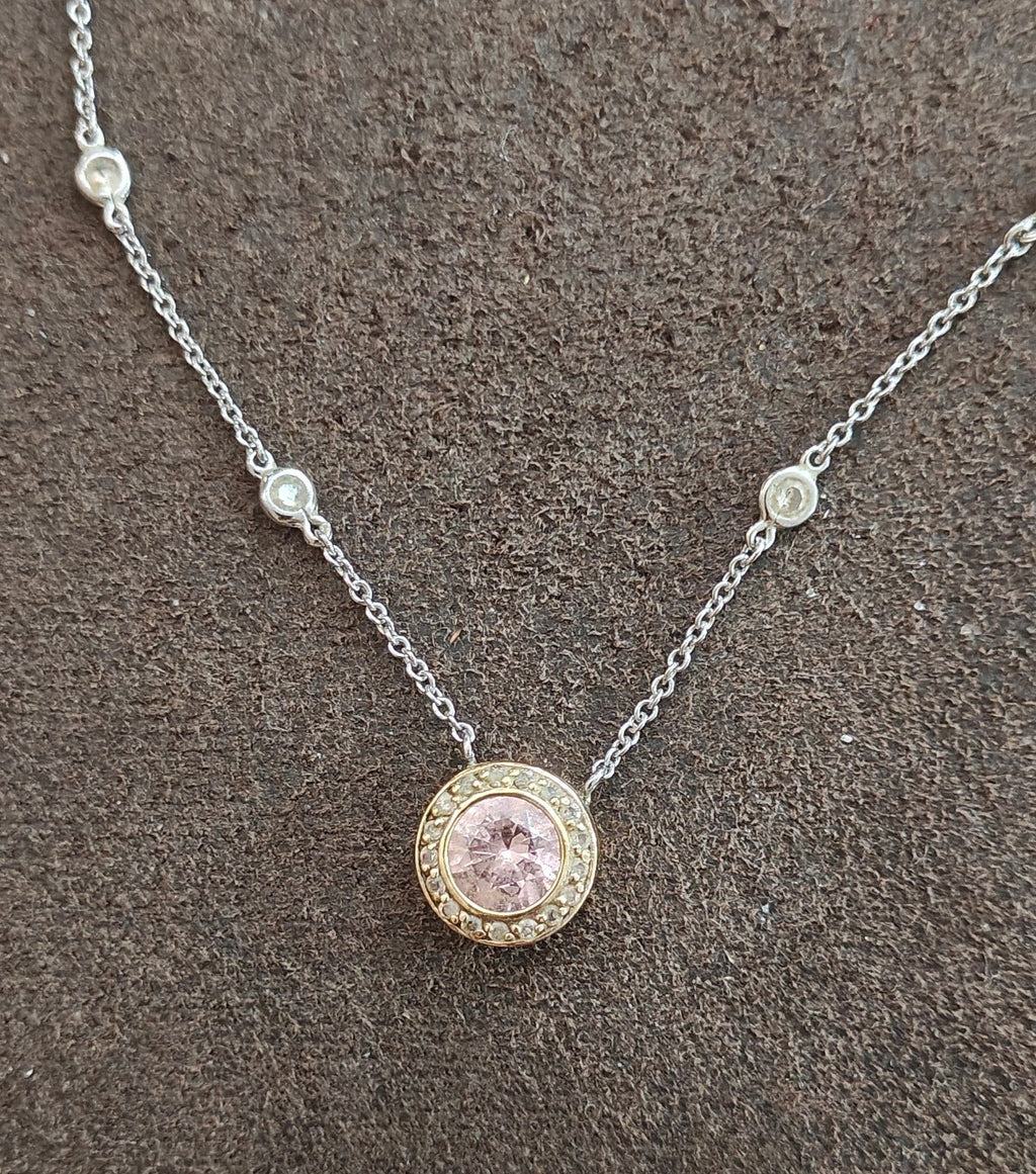 Exquisite Vintage Inspired Two-Tone Pink Halo Station Necklace