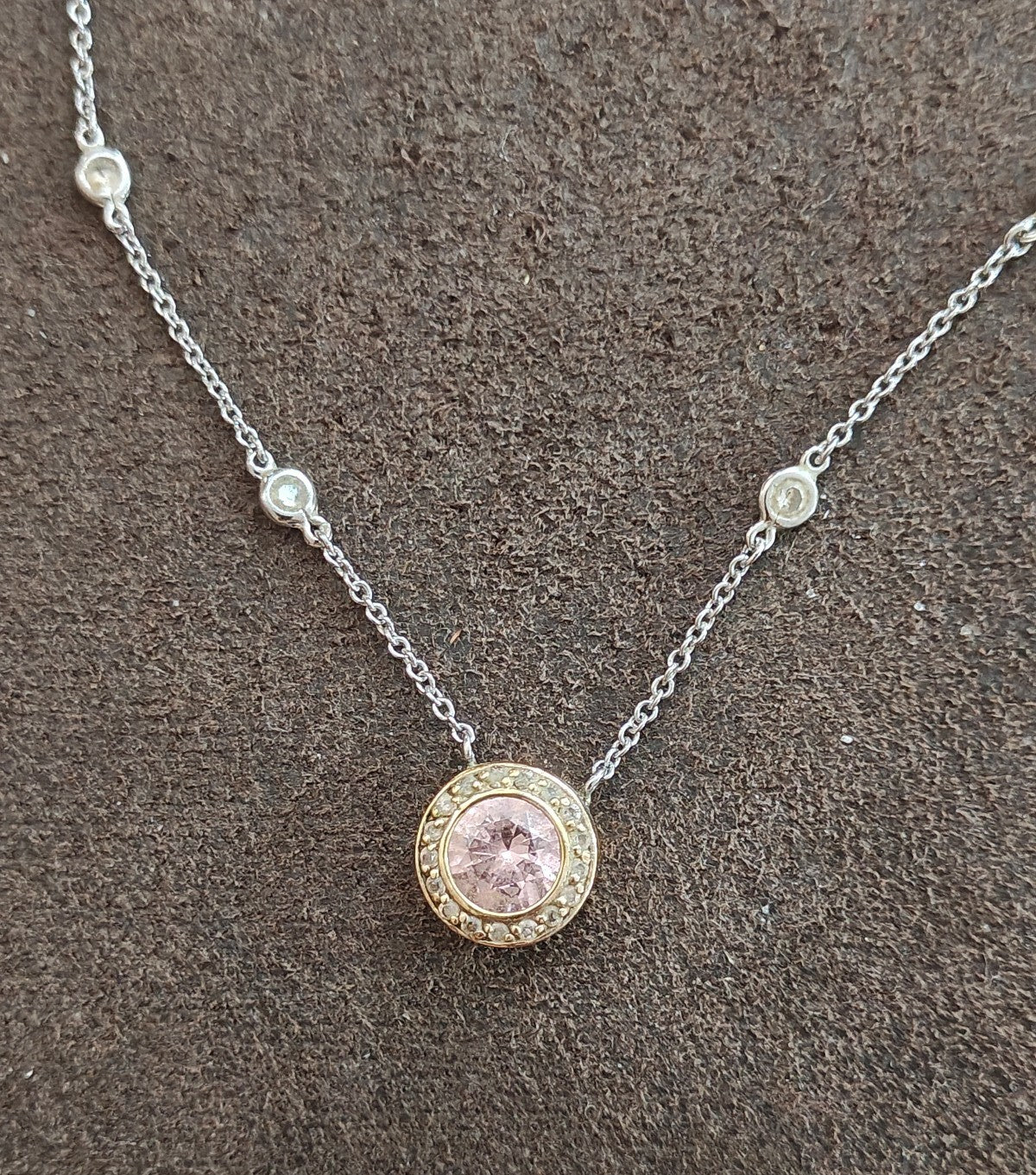 Exquisite Vintage Inspired Two-Tone Pink Halo Station Necklace