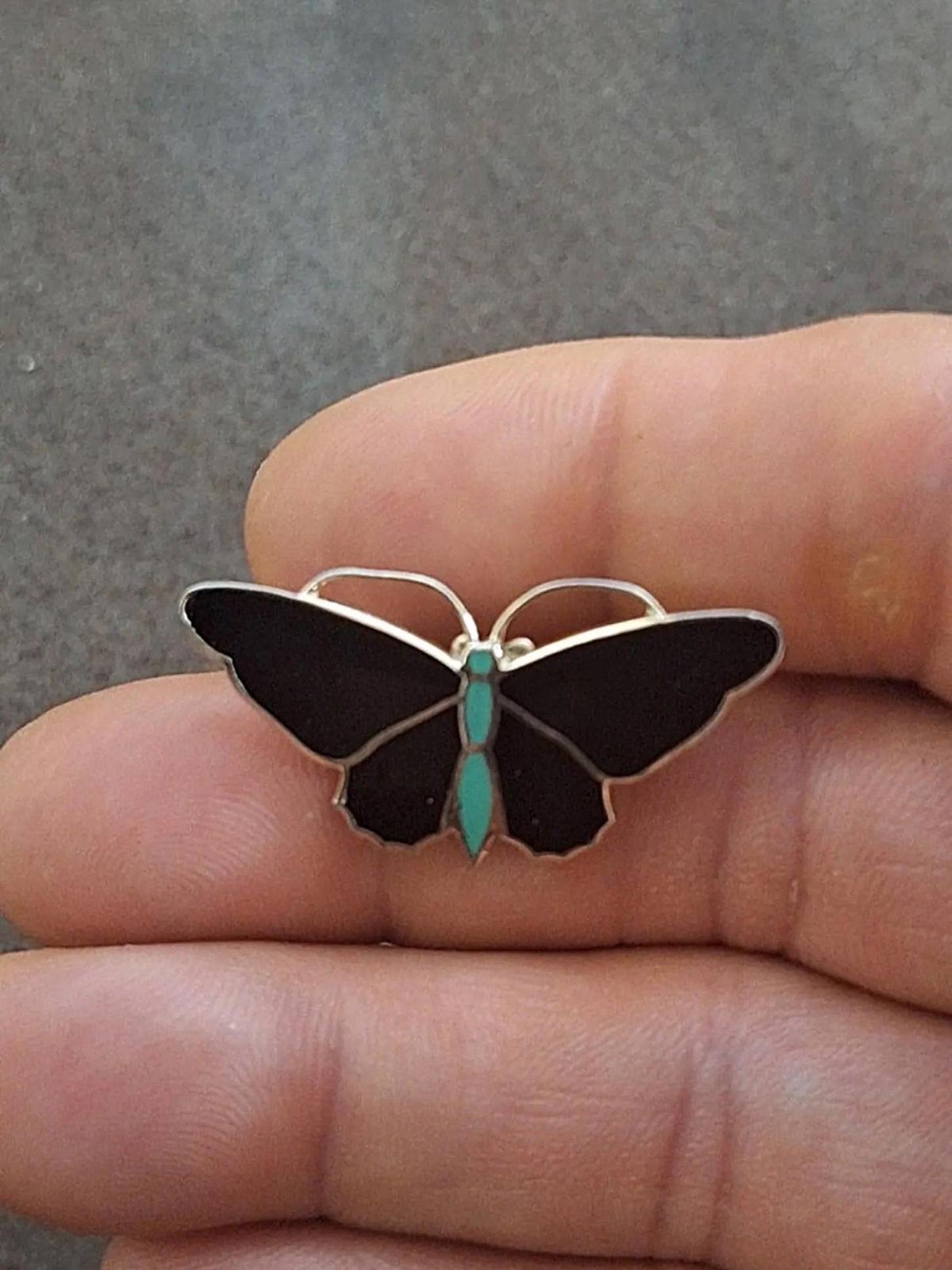1960’s Black & Green Butterfly Enamel Pin Brooch