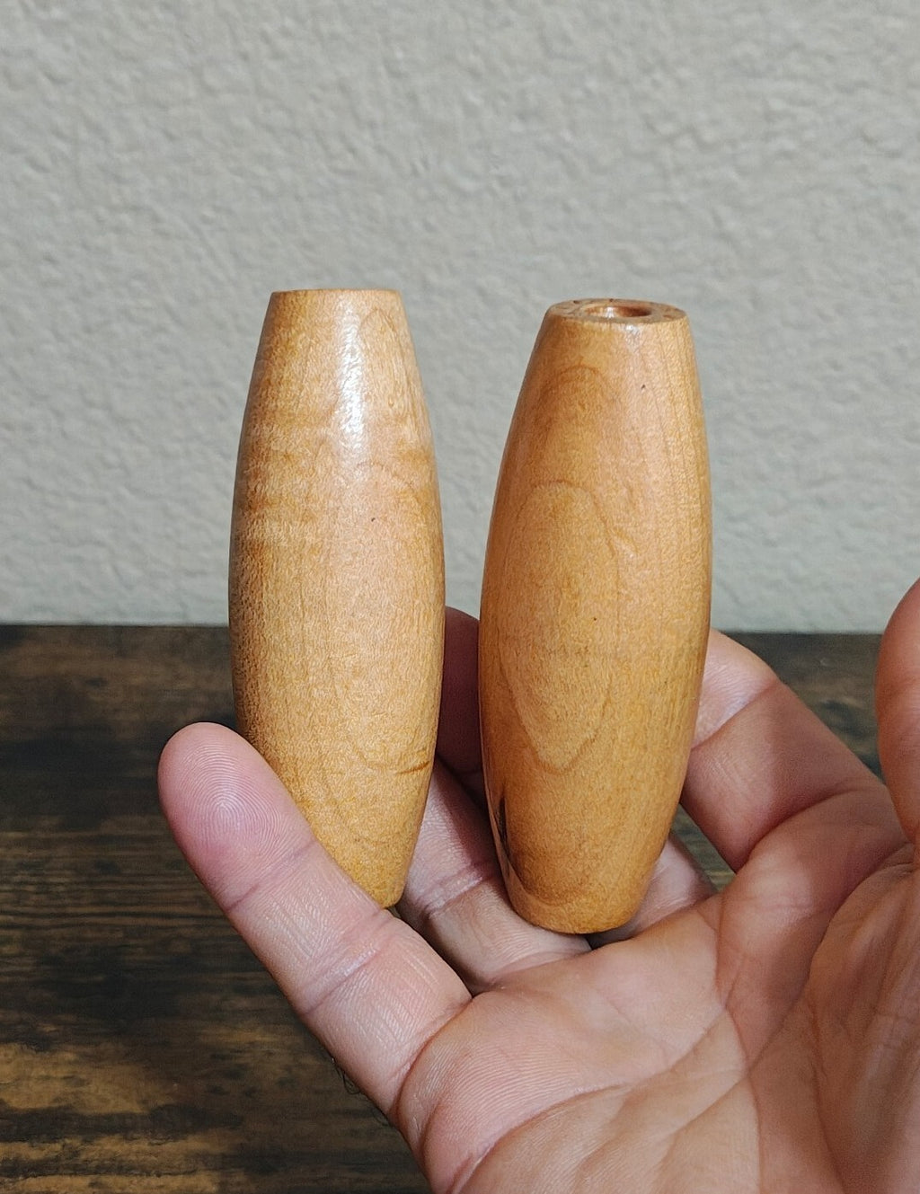 1960s/70s Set Of 2 Wooden Bowling Pins From The Classic Aurora Skittle-Bowl Game