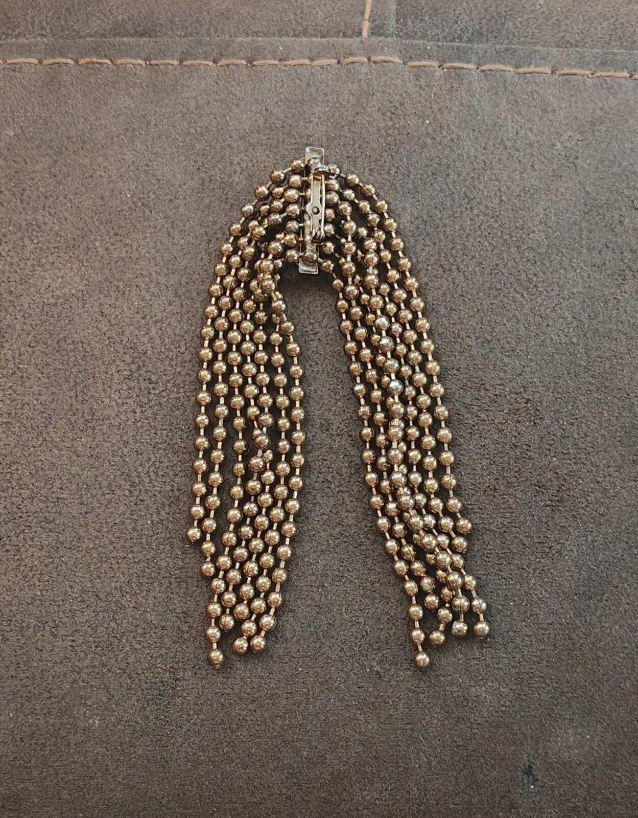 1980s Rare Art Deco Style Drop Tassel Gold Tone Brooch