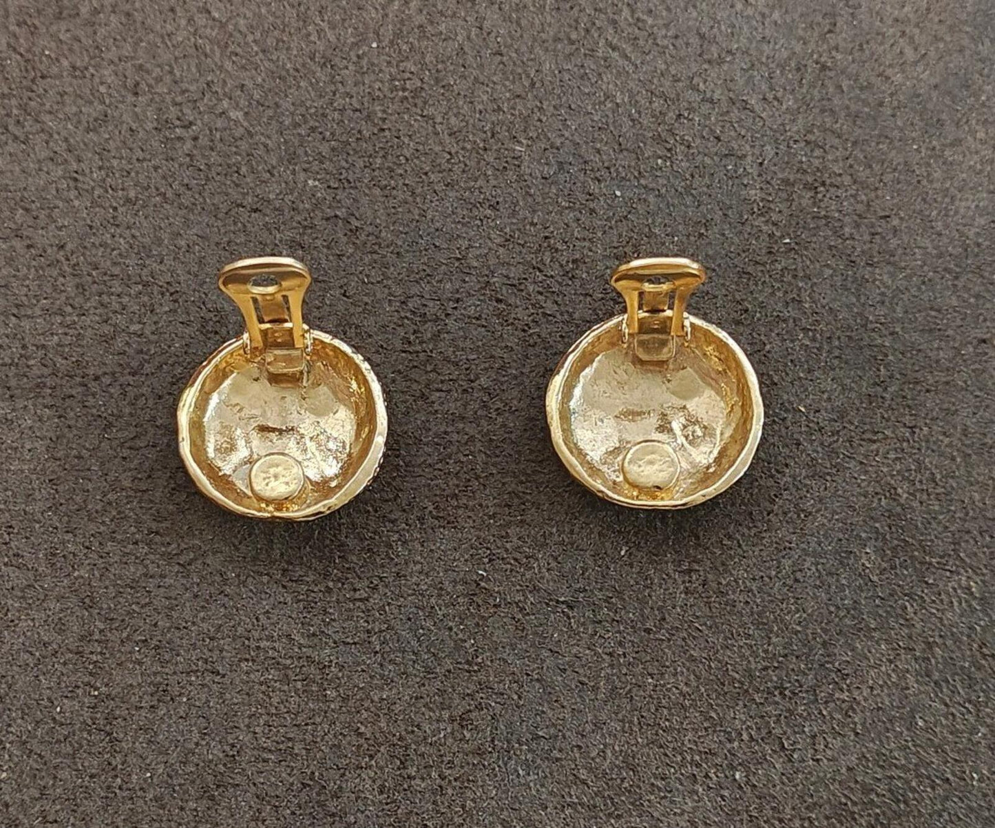 1980s Gold Tone Domed Textured Classic X Design Clip On Earrings